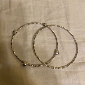 David Yurman sterling silver bangle set with blue topaz